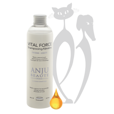 ANJU VITAL FORCE, minkštinantis kailį ir suteikiantis blizgesio šampūnas šunims ir katėms