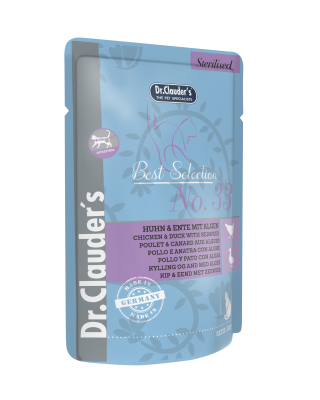 DR.CLAUDER‘S BEST SELECTION, drėgnas maistas sterilizuotoms katėms su vištiena, antiena ir jūros dumbliais