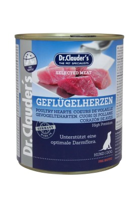 DR. CLAUDER'S drėgnas maistas šunims su paukščių širdelėmis ir prebiotikais 800g