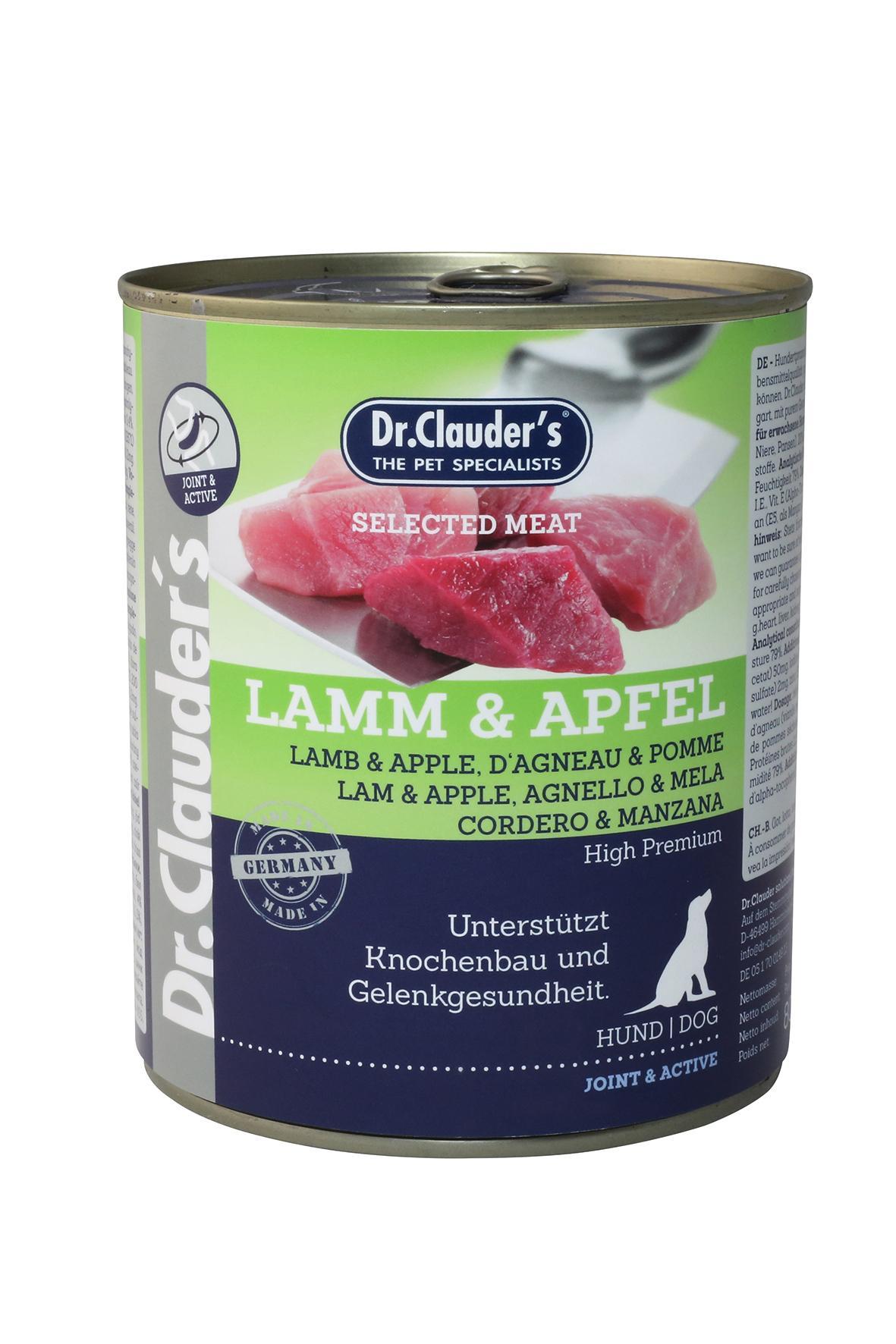 DR. CLAUDER'S subalansuotas drėgnas maistas šunims su ėriena ir obuoliais kaulams ir sąnariams 800g