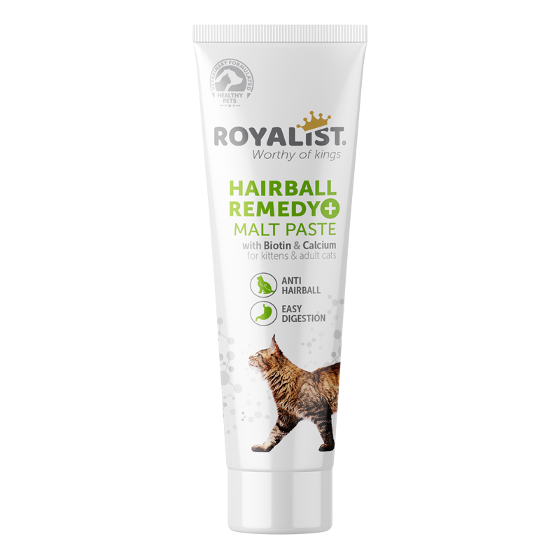 ROYALIST HAIRBALL REMEDY MALT PASTE, pašaro papildas, padedantis išvengti plaukų kamuoliukų susidarymo katėms ir kačiukams, 100 g