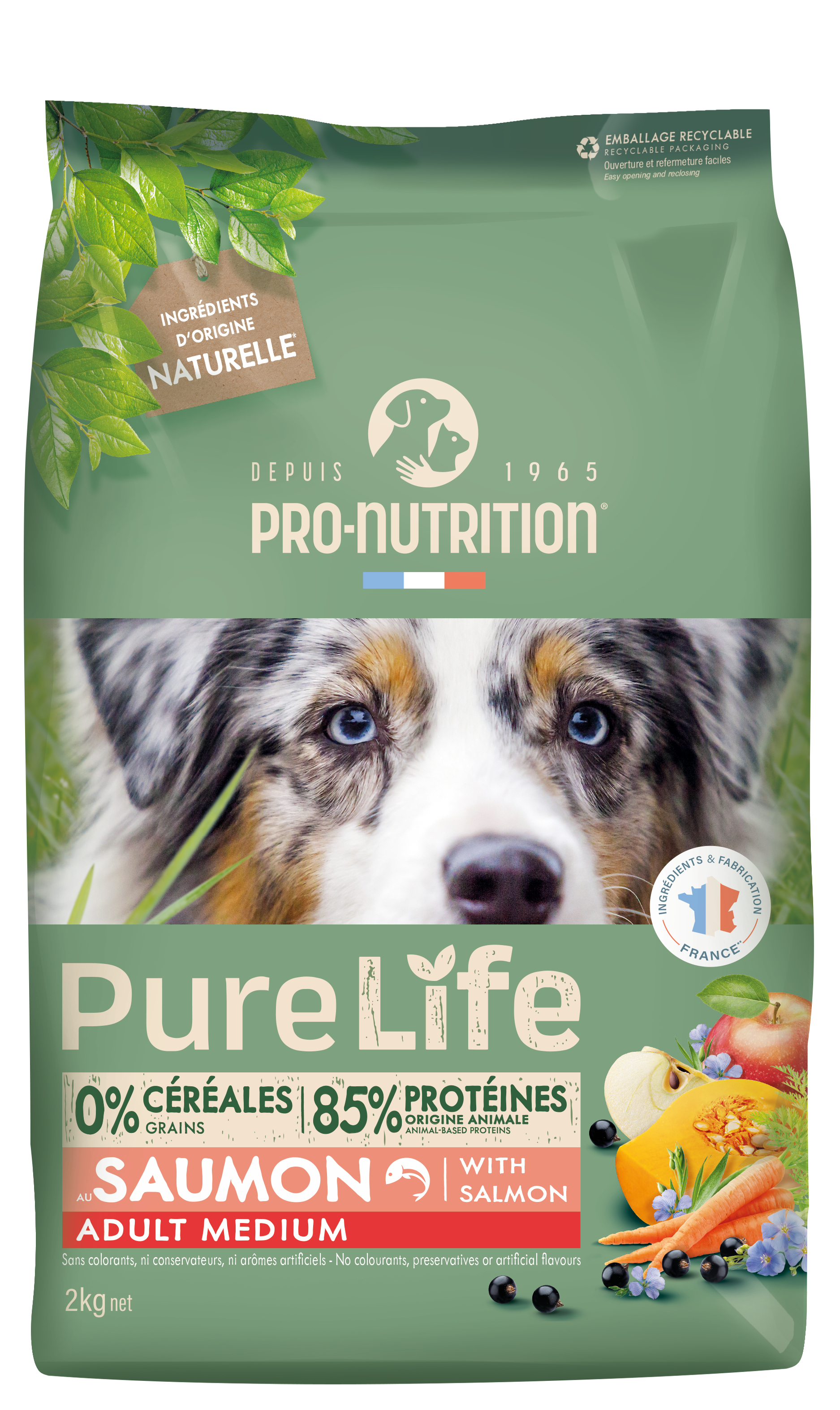 PRO-NUTRITION PURE LIFE MEDIUM SALMON, sausas maistas jautriam virškinimui su lašiša šunims 2kg