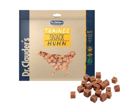 DR. CLAUDER’S TRAINEE SNACK, vytintos vištienos skanėstai kubeliais šunims ir katėms 80g