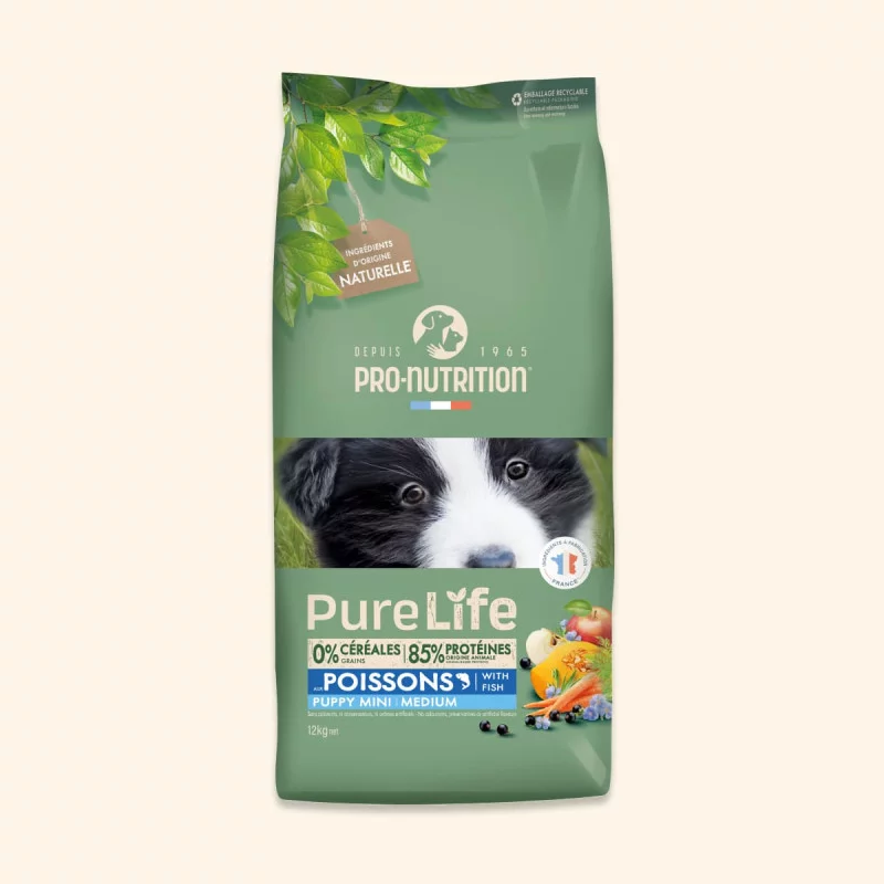 PRO-NUTRITION Pure Life puppy mini/medium fish sausas maistas jauniems mažų ir vidutinių veislių šunims su žuvimi 2 -12kg
