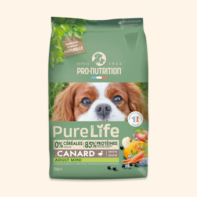 PRO-NUTRITION Pure Life Adult mini duck sausas maistas suaugusiems mažų veislių šunims su antiena 2-8kg