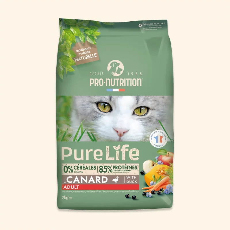 PRO-NUTRITION Pure Life Adult cat duck  sausas maistas suaugusioms katėms su antiena 2-8 kg