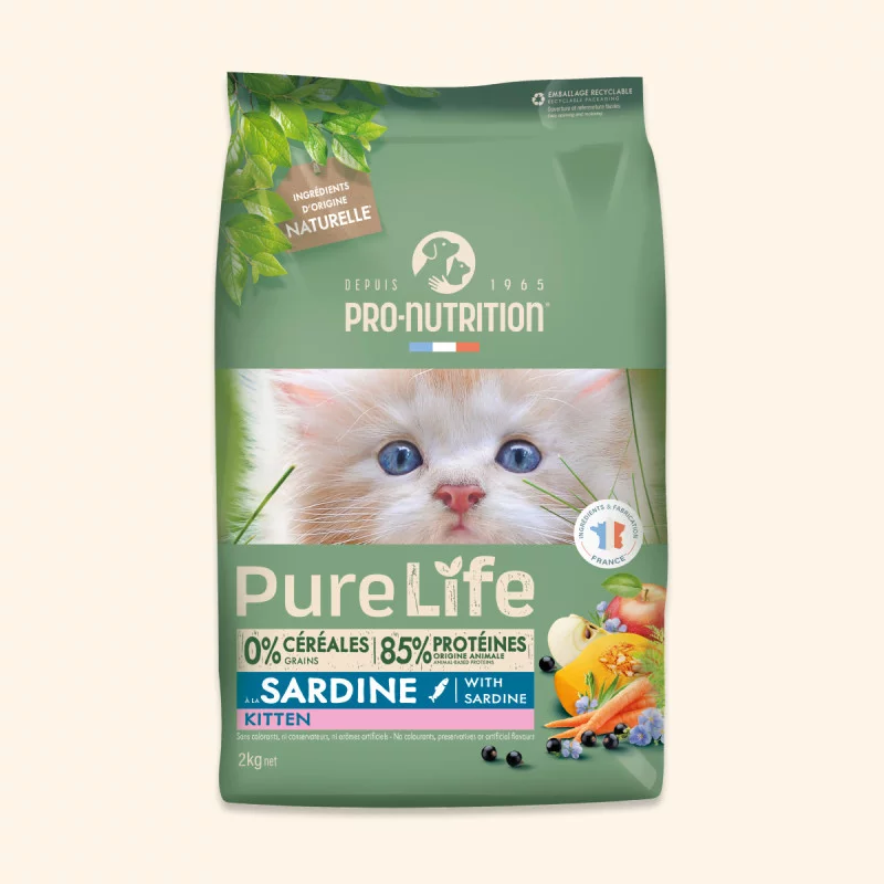 PRO-NUTRITION Pure Life kitten sardine sausas maistas jauniems kačiukams su sardinėmis 2 kg