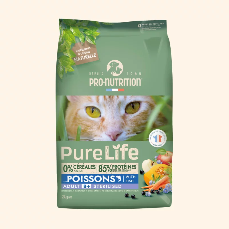 PRO-NUTRITION Pure Life Adult 8+ Sterilised sardine sausas maistas sterilizuotoms vyresnėms nei 8 metai katėms su sardinėmis 2kg