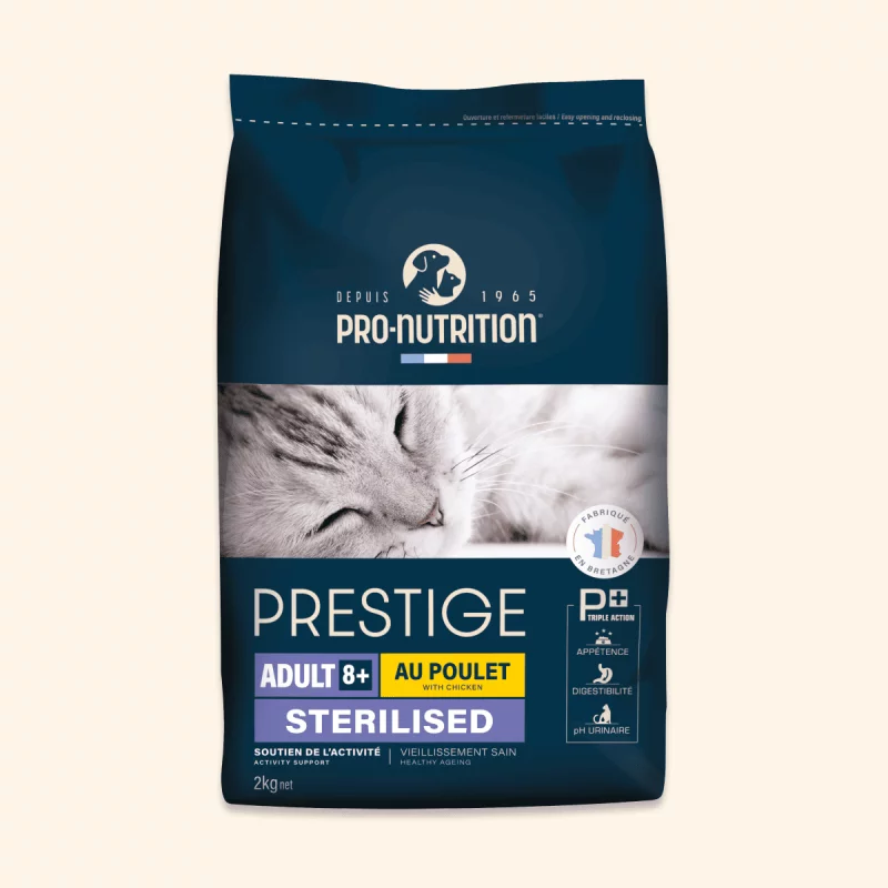Pro-Nutrition Prestige Adult Sterilised  8+ chiken sausas maistas suaugusioms vyresnėms nei 8 metai katėms su vištiena 2 kg