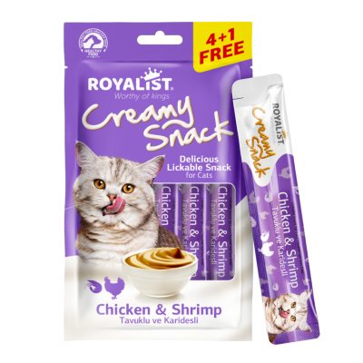 Royalist Creamy Snack Pack Chicken & Shrimp kreminis skanėstas su vištiena ir krevetėmis  katėms 5x15 g