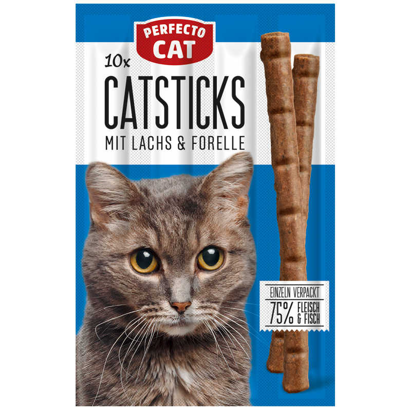 Perfecto Cat lazdelės katėms su lašiša ir upėtakiu 50g