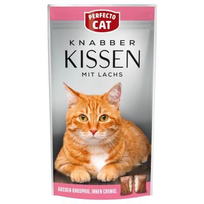 Perfecto Cat traškios pagalvėlės katėms su kreminiu lašišų įdaru 50g