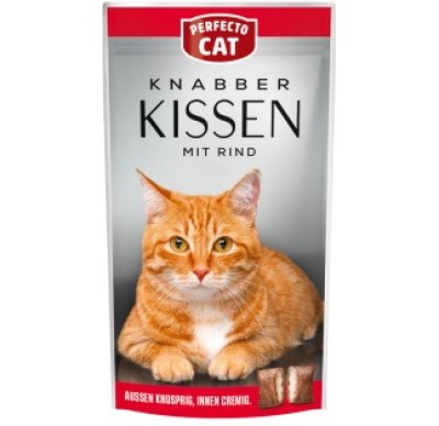 Perfecto Cat High Premium traškios pagalvėlės su kreminiu jautienos įdaru 50 g
