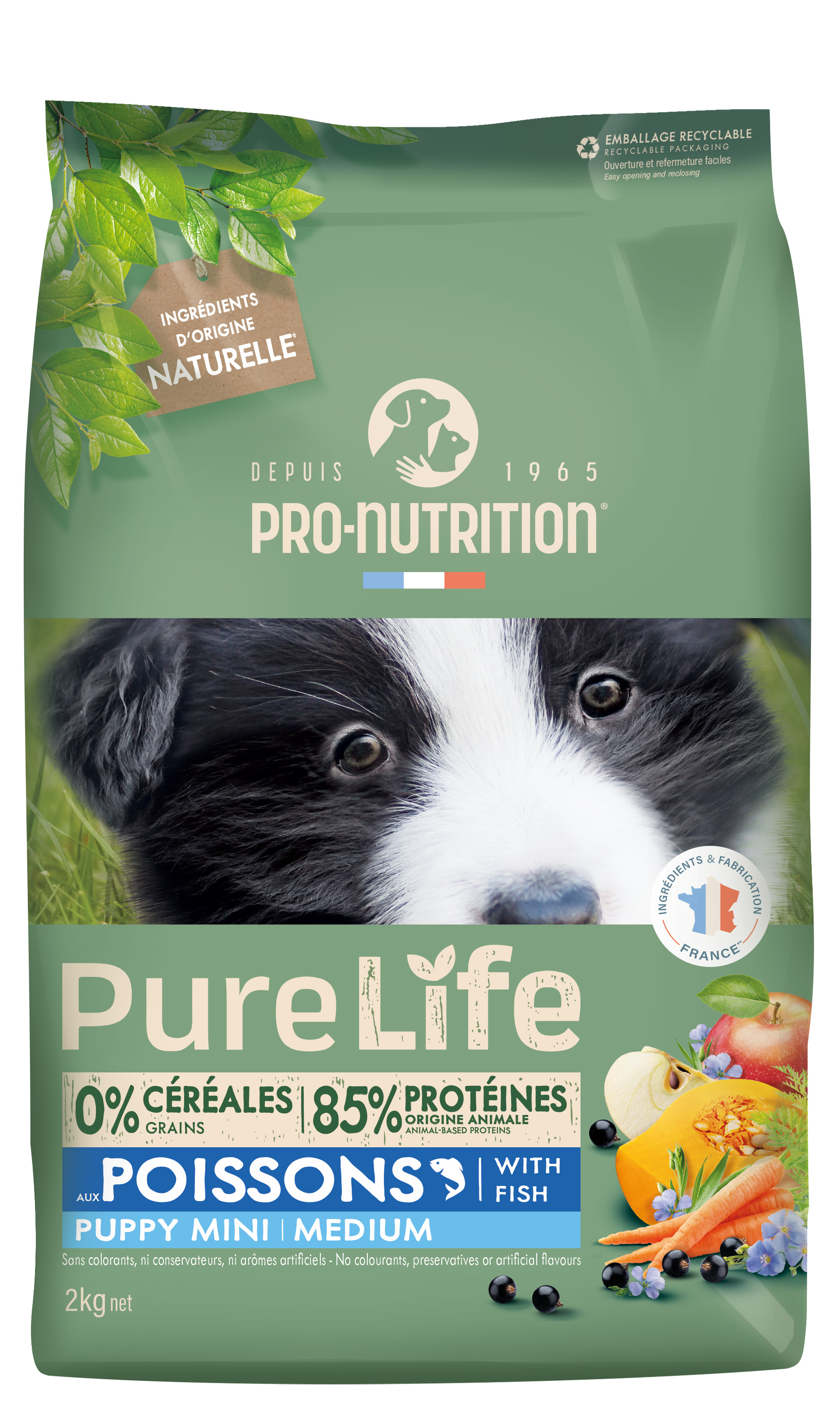 PRO-NUTRITION Pure Life puppy mini/medium fish sausas maistas jauniems mažų ir vidutinių veislių šunims su žuvimi 12 kg