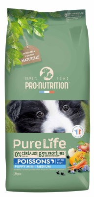 PRO-NUTRITION Pure Life puppy mini/medium fish sausas maistas jauniems mažų ir vidutinių veislių šunims su žuvimi 12 kg