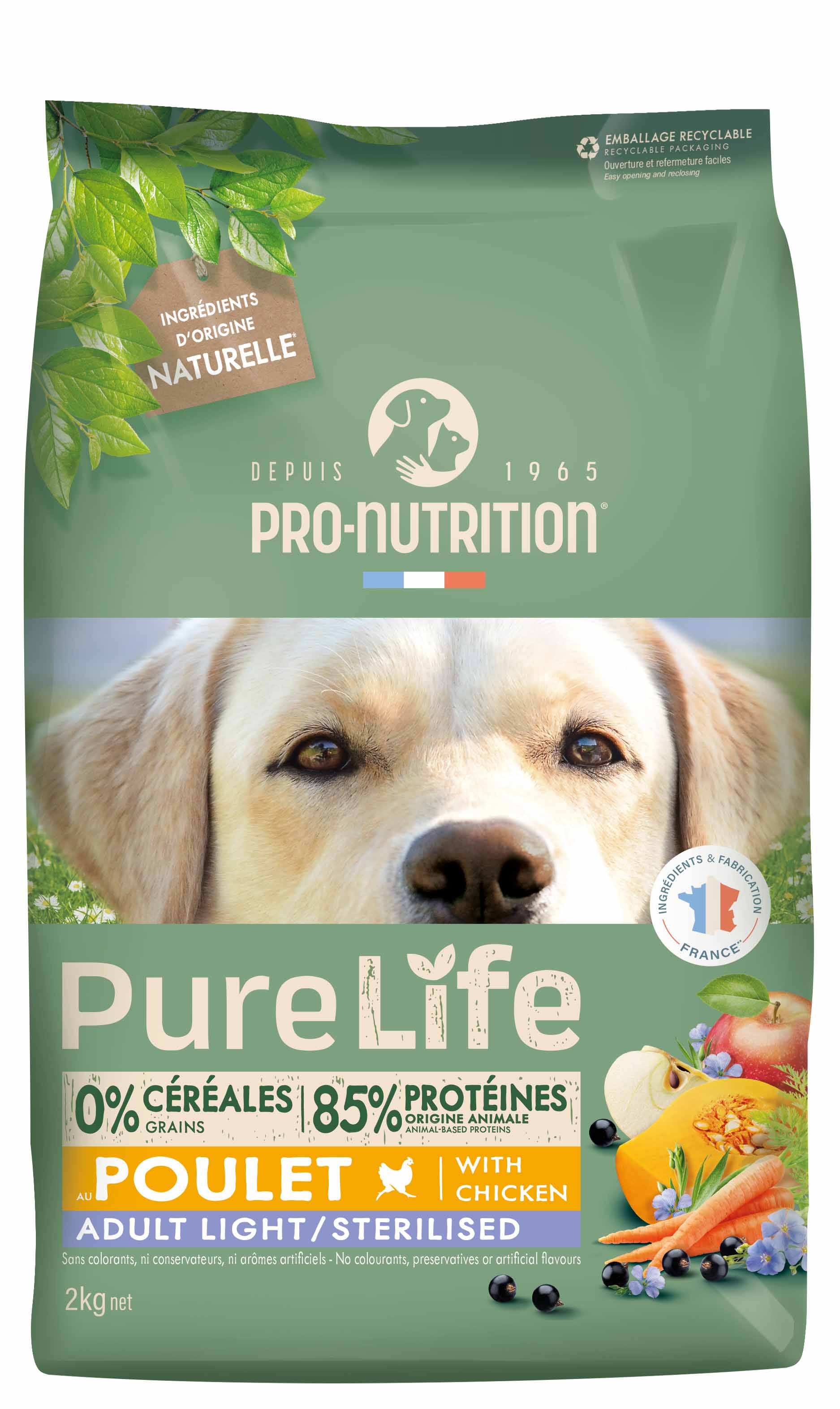 PRO-NUTRITION Pure life Light Sterilised sausas maistas suaugusiems sterilizuotiems šunims 2 kg PRO-NUTRITION Pure life Light Sterilised sausas maistas suaugusiems sterilizuotiems šunims 2 kg