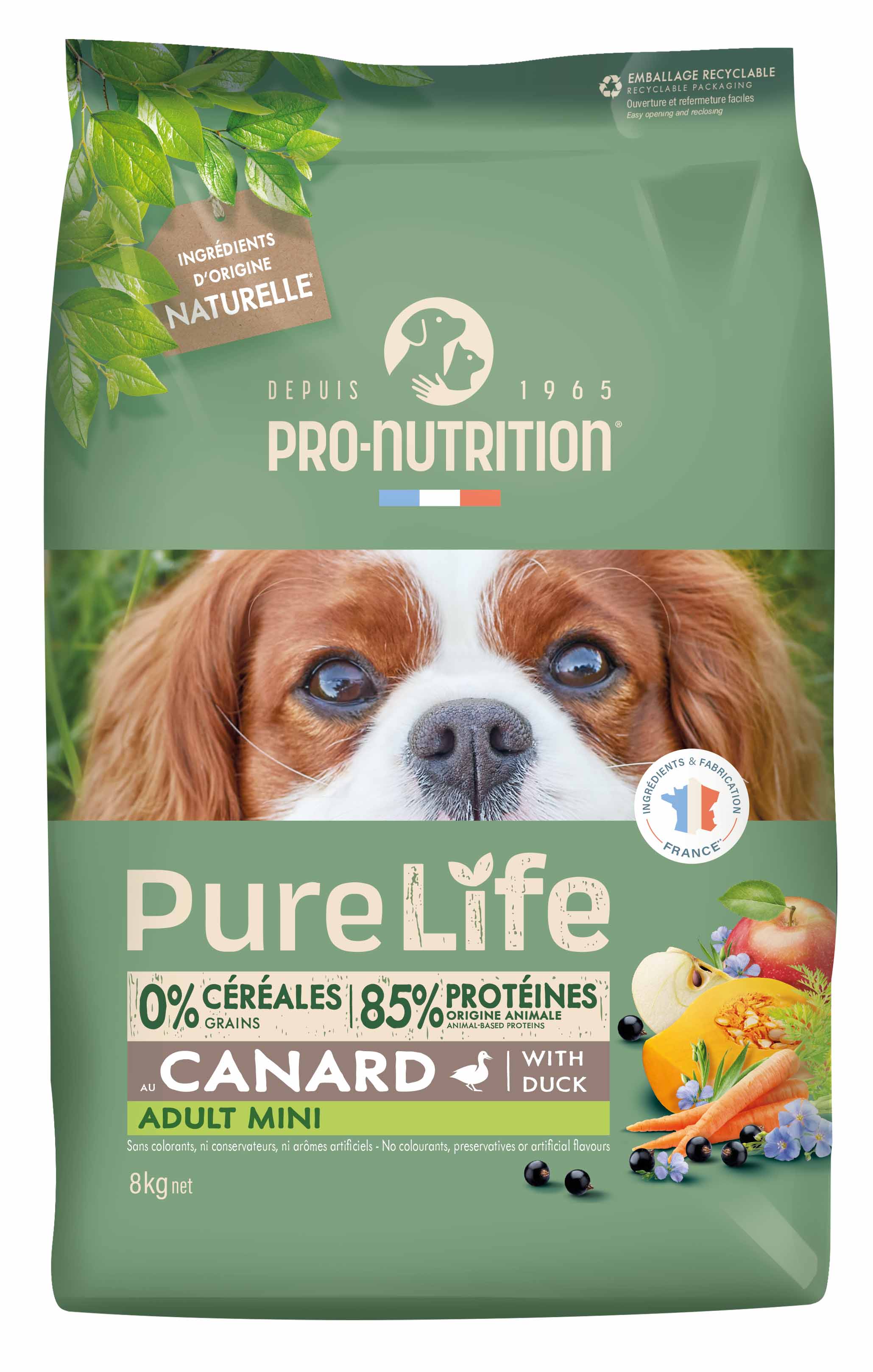 PRO-NUTRITION Pure Life Adult mini duck sausas maistas suaugusiems mažų veislių šunims su antiena 2-8kg