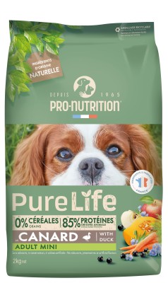PRO-NUTRITION Pure Life Adult mini duck sausas maistas suaugusiems mažų veislių šunims su antiena 2-8kg