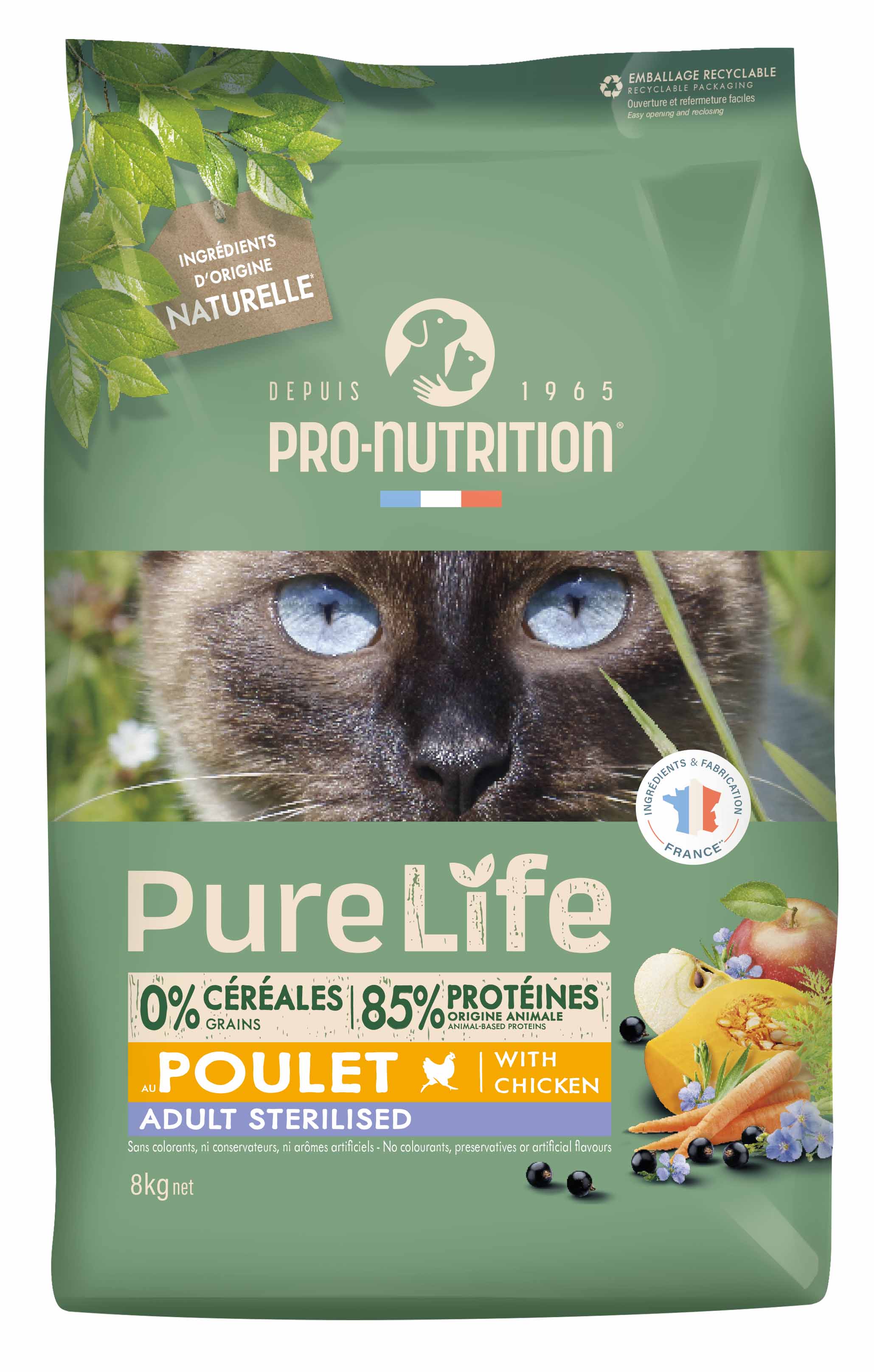 PRO-NUTRITION Pure Life Sterilised chicken sausas maistas sterilizuotoms katėms su vištiena 2kg PRO-NUTRITION Pure Life Sterilised chicken sausas maistas sterilizuotoms katėms su vištiena 2kg