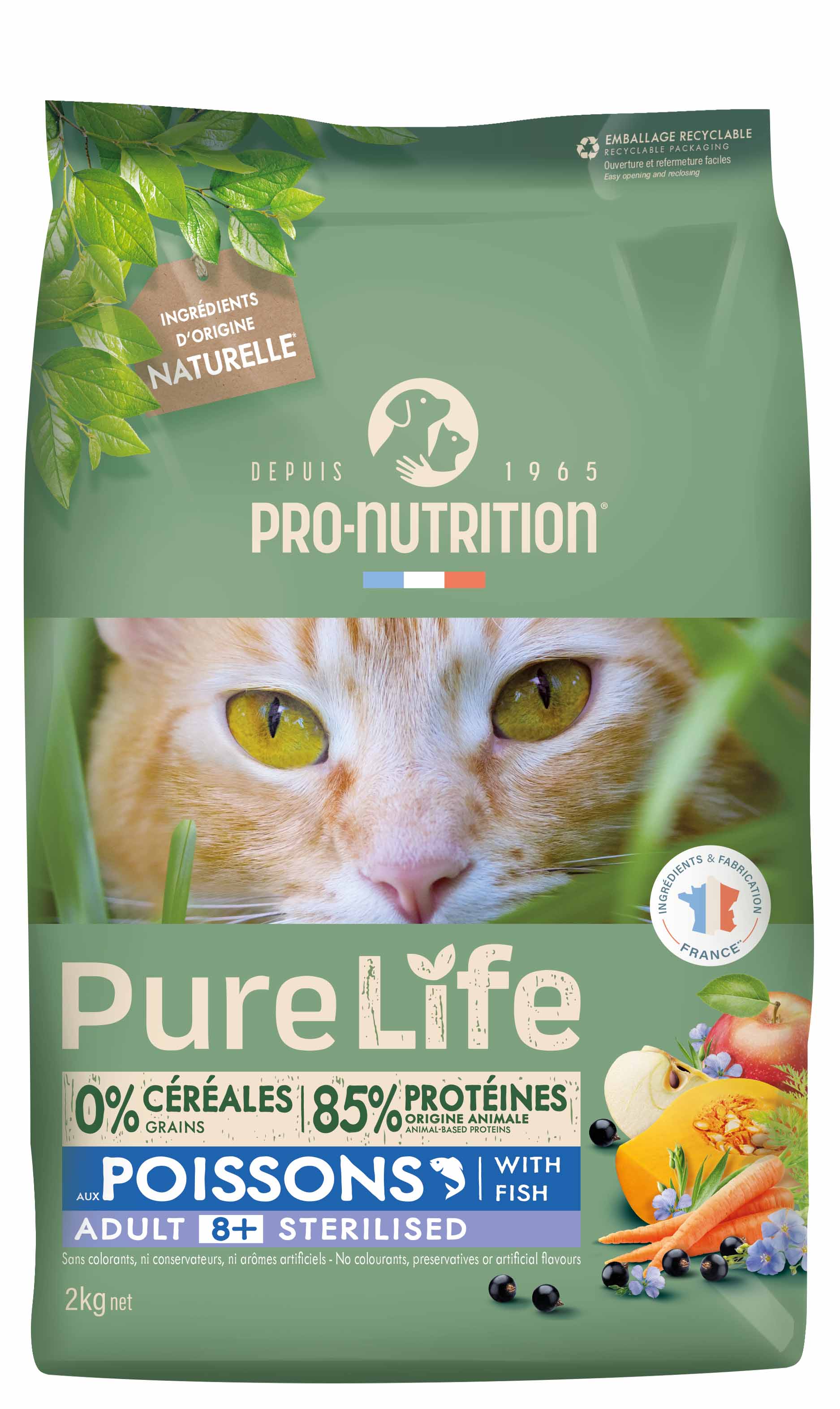 PRO-NUTRITION Pure Life Adult 8+ Sterilised sardine sausas maistas sterilizuotoms vyresnėms nei 8 metai katėms su sardinėmis 2kg PRO-NUTRITION Pure Life Adult 8+ Sterilised sardine sausas maistas sterilizuotoms vyresnėms nei 8 metai katėms su sardinėmis 2kg
