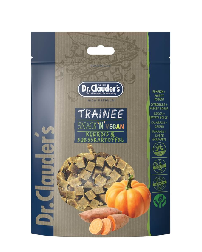 DR. CLAUDER'S Trainee Snack skanėstai gabaliukais su moliūgu ir saldžiomis bulvėmis 80 g